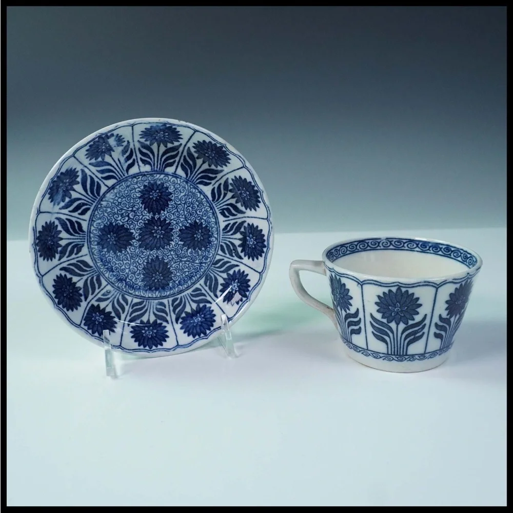 Antique Arita/Seto Export Porcelain Floral Panel Motif Cup & Saucer